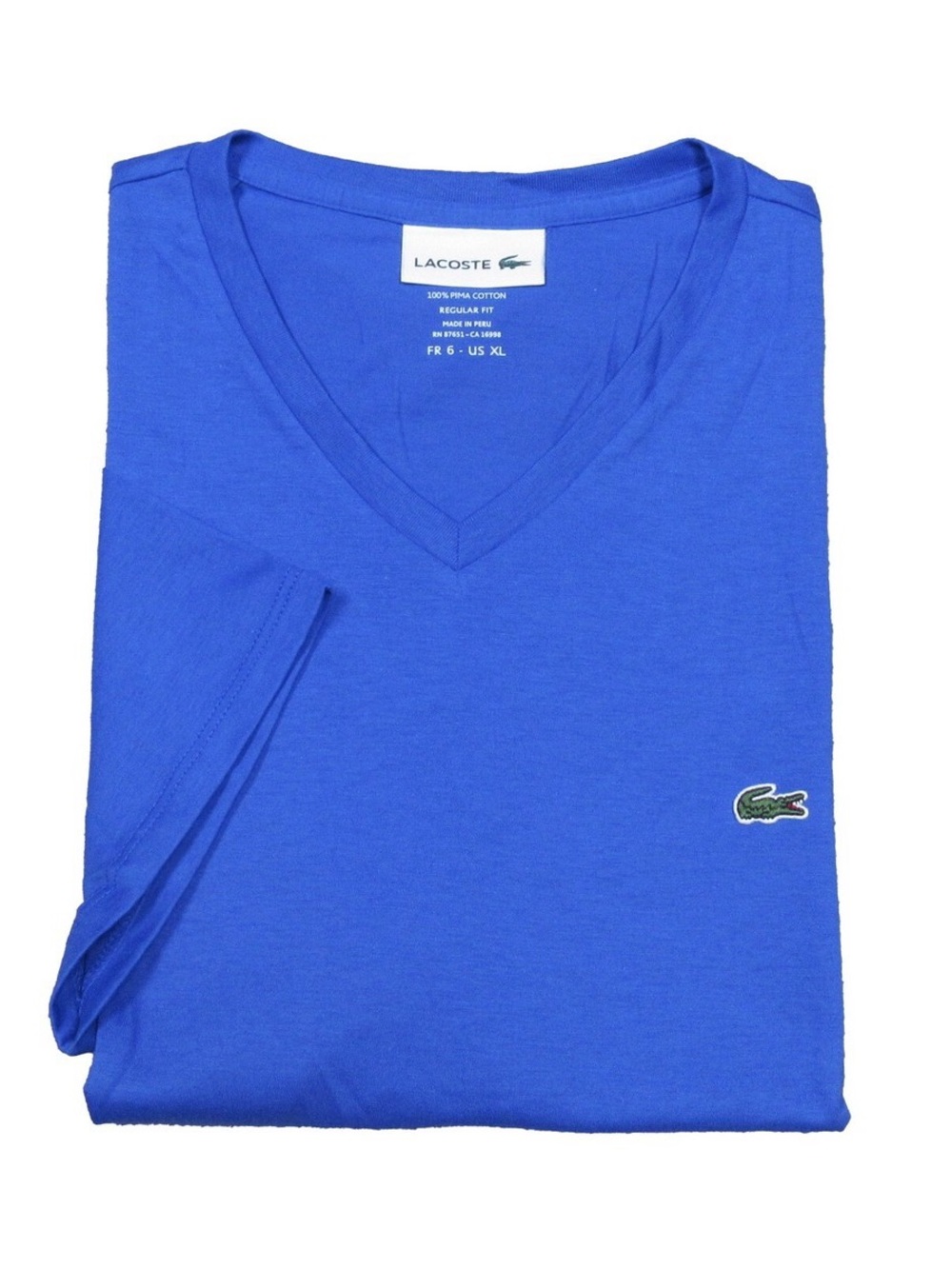 Lacoste Men's V-Neck Tee in Blue with Crocodile Logo